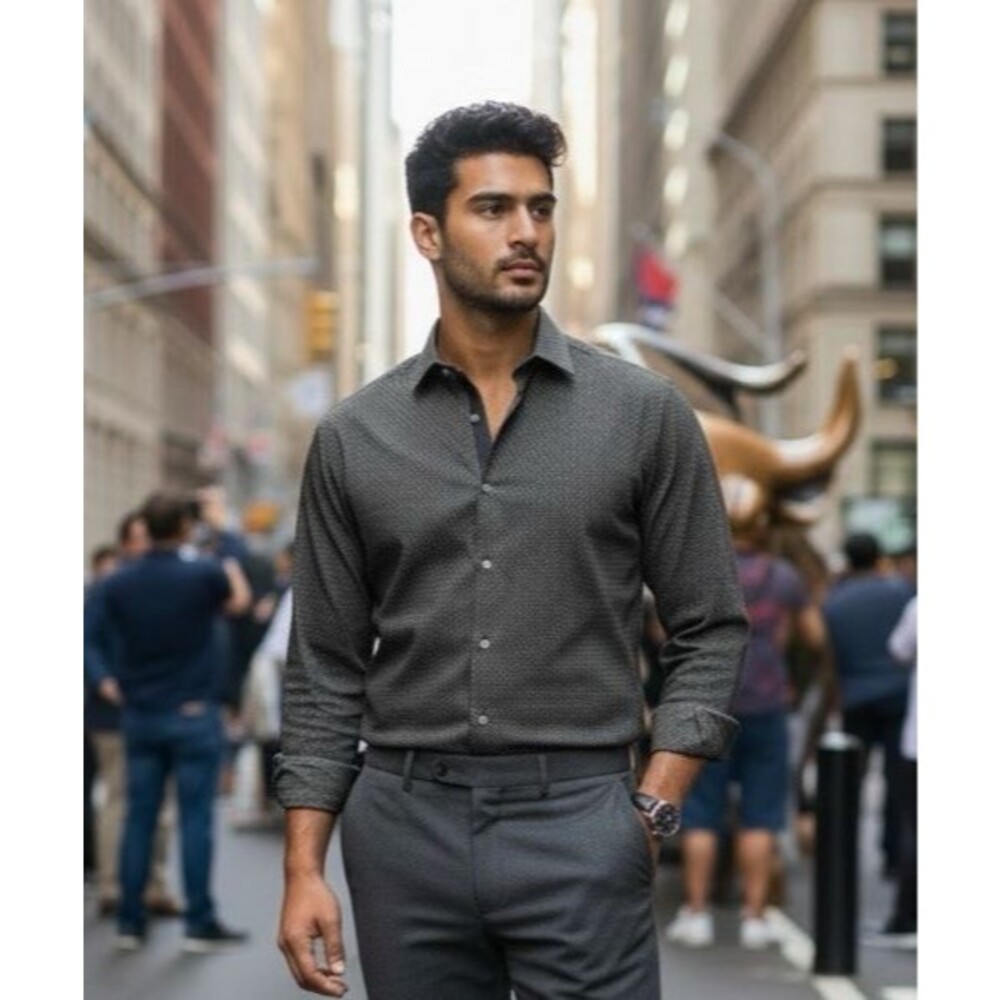 Tahara NEW! mens long sleeve buttoned black design shirt Medium party clubwear